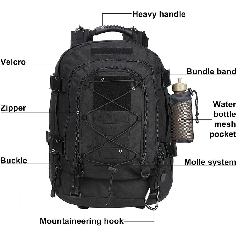 LQARMY Tactical Molle Backpack Military Waterproof Rucksack Hiking Camping