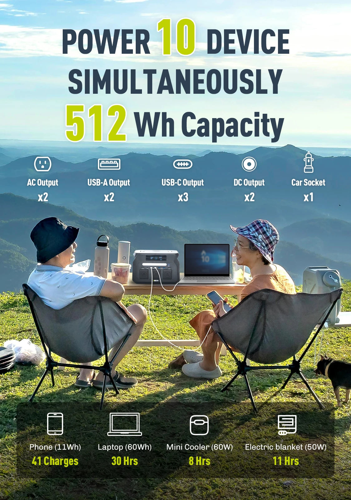 IEE 800W Portable Power Station 512Wh LiFePO4 Solar Generator