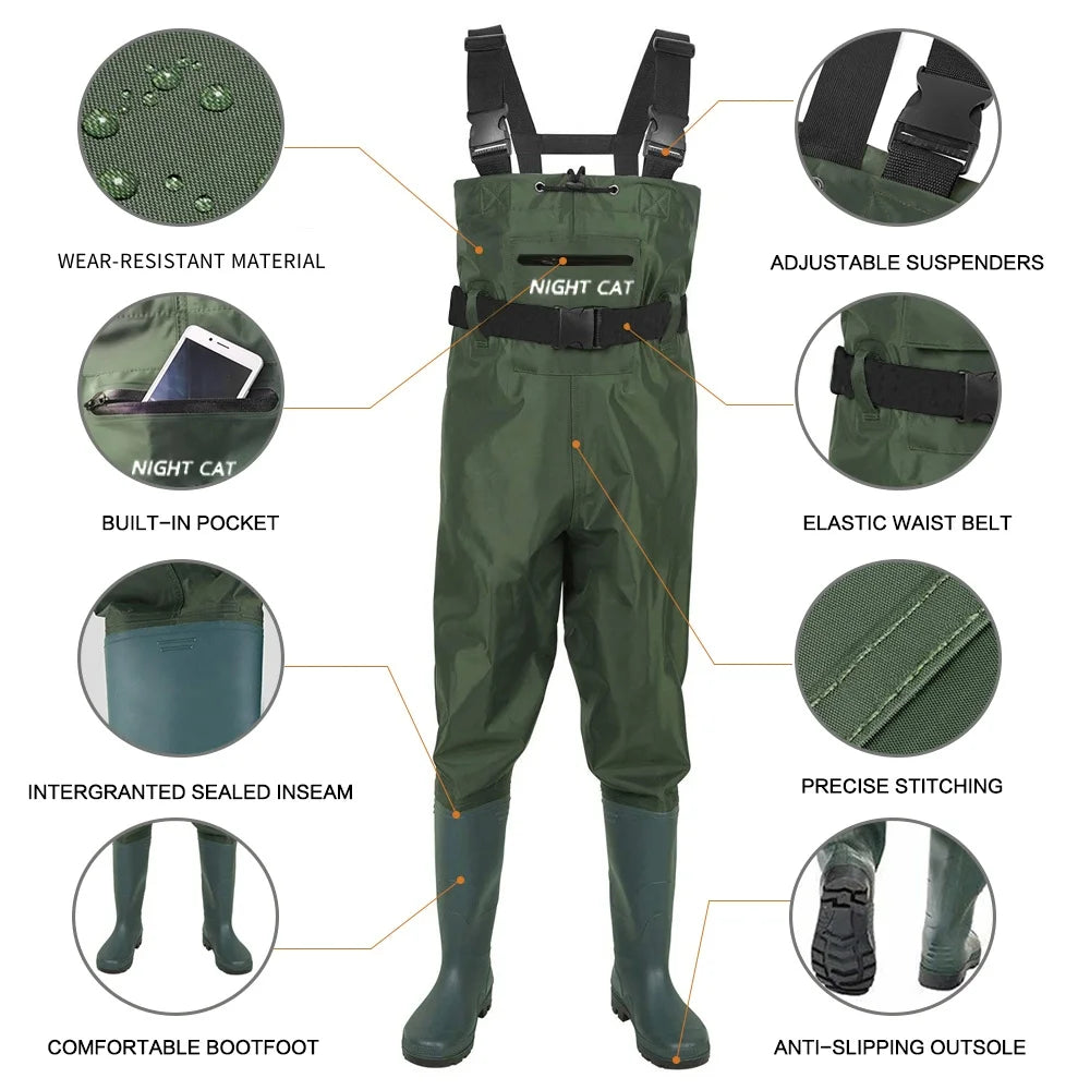 Night Cat Waterproof Chest Waders With Boots For Outdoor Fishing