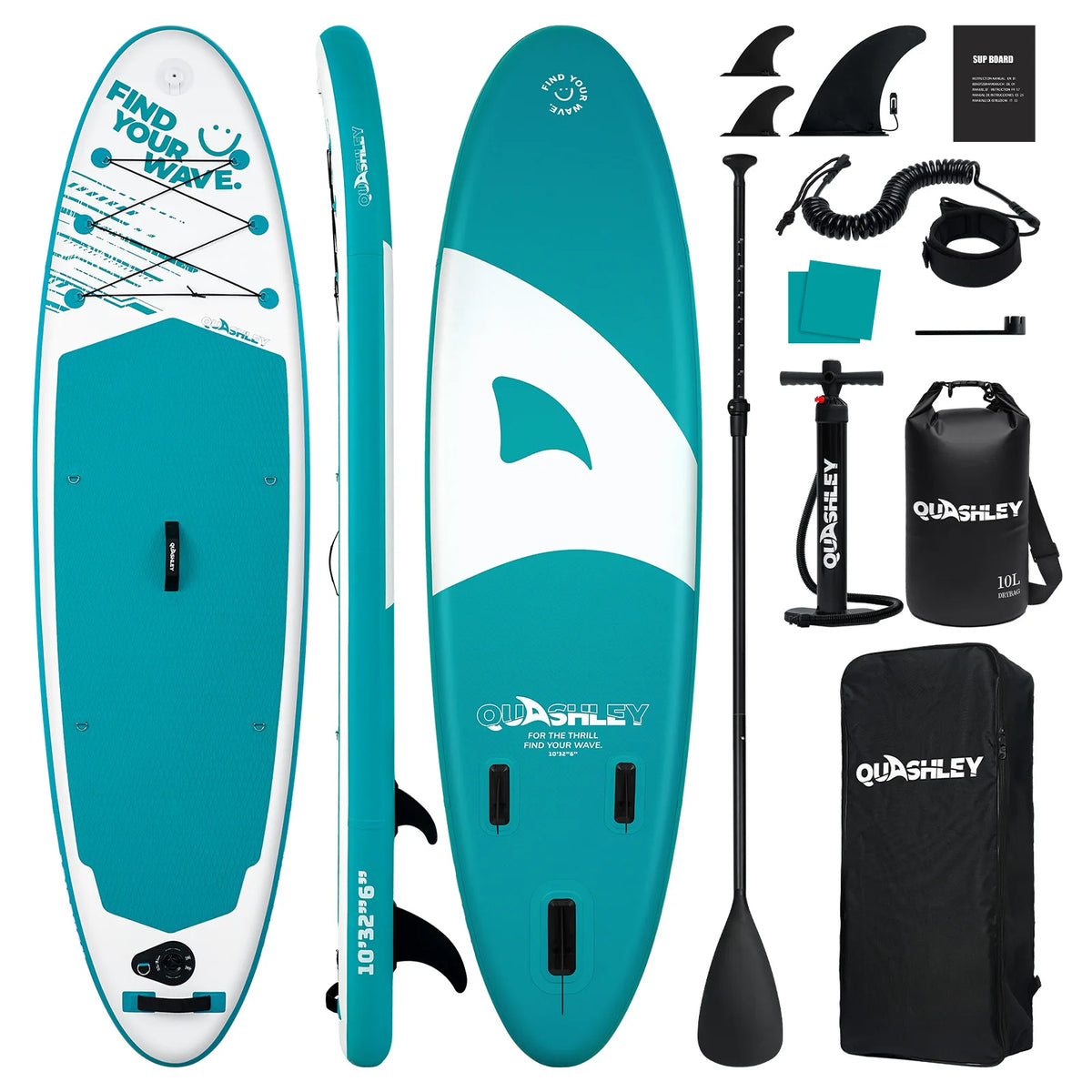 Quashley Inflatable Paddle Board With Accessory Kit For Water Sports