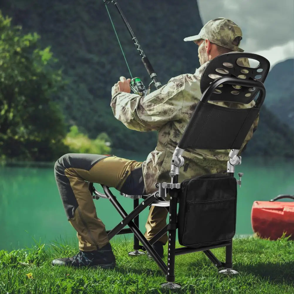 Adjustable Folding Fishing Chair With Backrest Rod Holder And Bait Tray