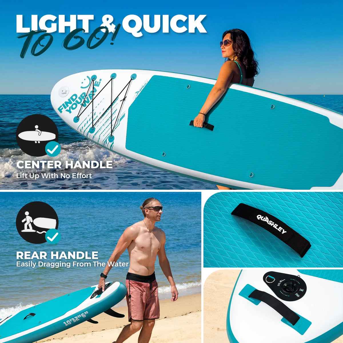 Quashley Inflatable Paddle Board With Accessory Kit For Water Sports