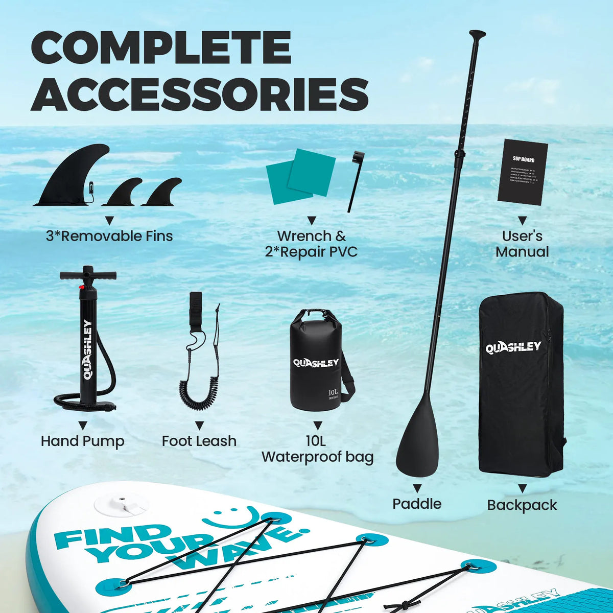 Quashley Inflatable Paddle Board With Accessory Kit For Water Sports