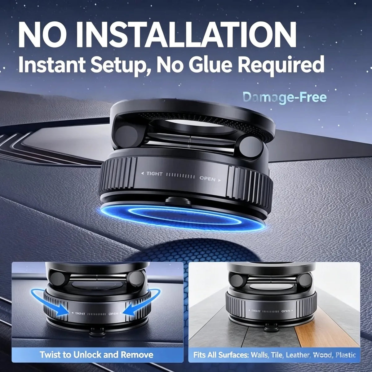 Magnetic Car Phone Holder With Vacuum Suction Cup For Console