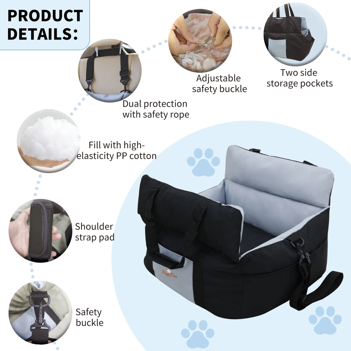 Borwart Portable Dog Car Booster Seat Safety Belt Washable Cover