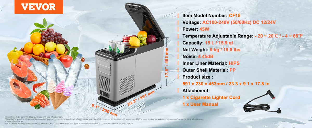VEVOR Portable Car Refrigerator With Bluetooth Temperature Control