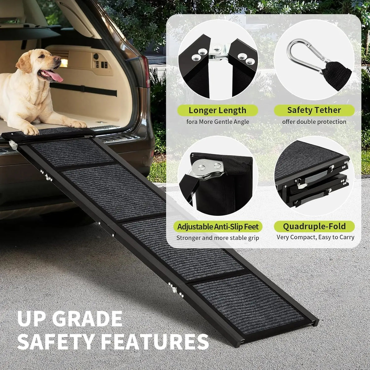 HiMiss Folding Dog Car Ramp Non-Slip Pet Safety Gate
