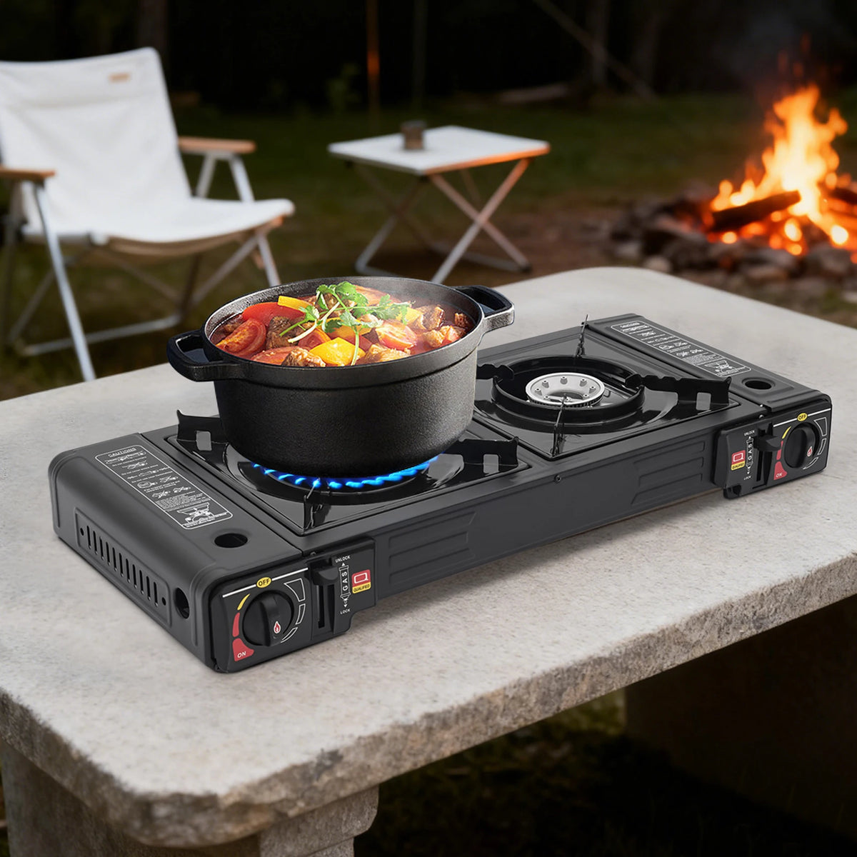 Portable Two Burner Camping Stove With Storage Case For Outdoor Cooking