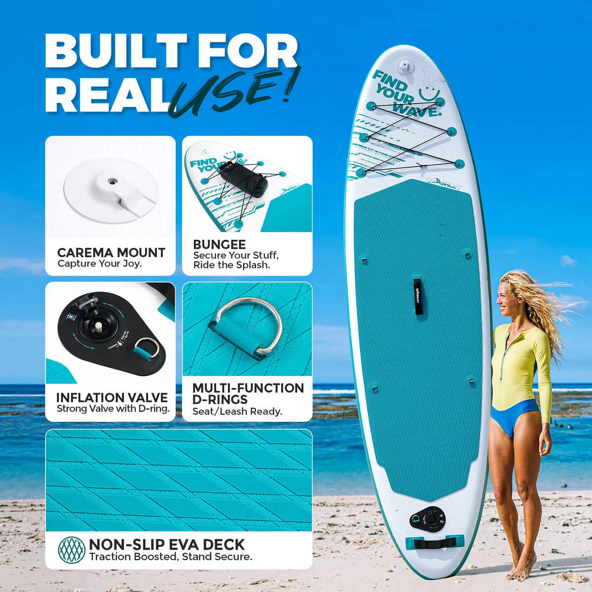 Quashley Inflatable Paddle Board With Accessory Kit For Water Sports