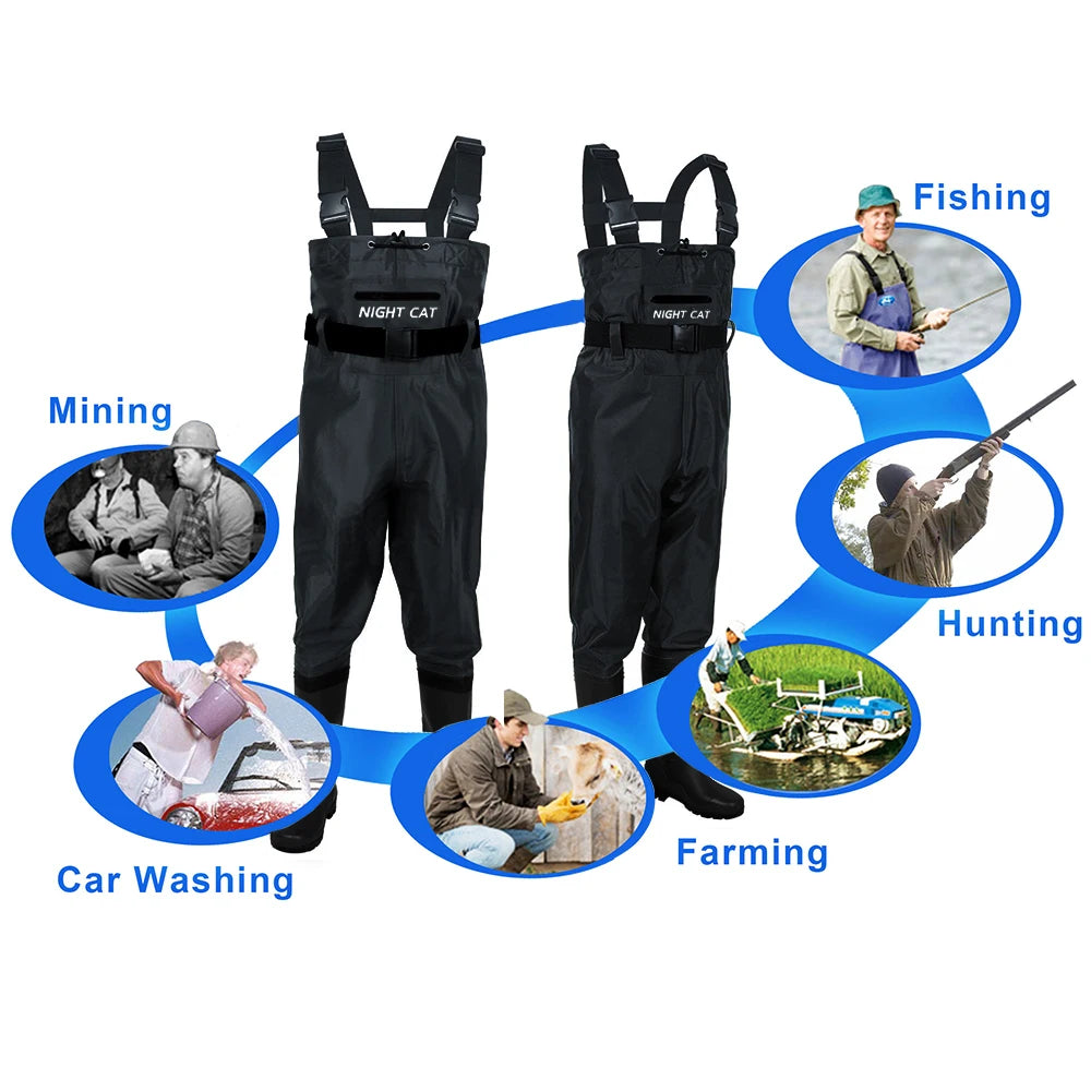 Waterproof Nylon PVC Chest Waders With Boots For Fishing