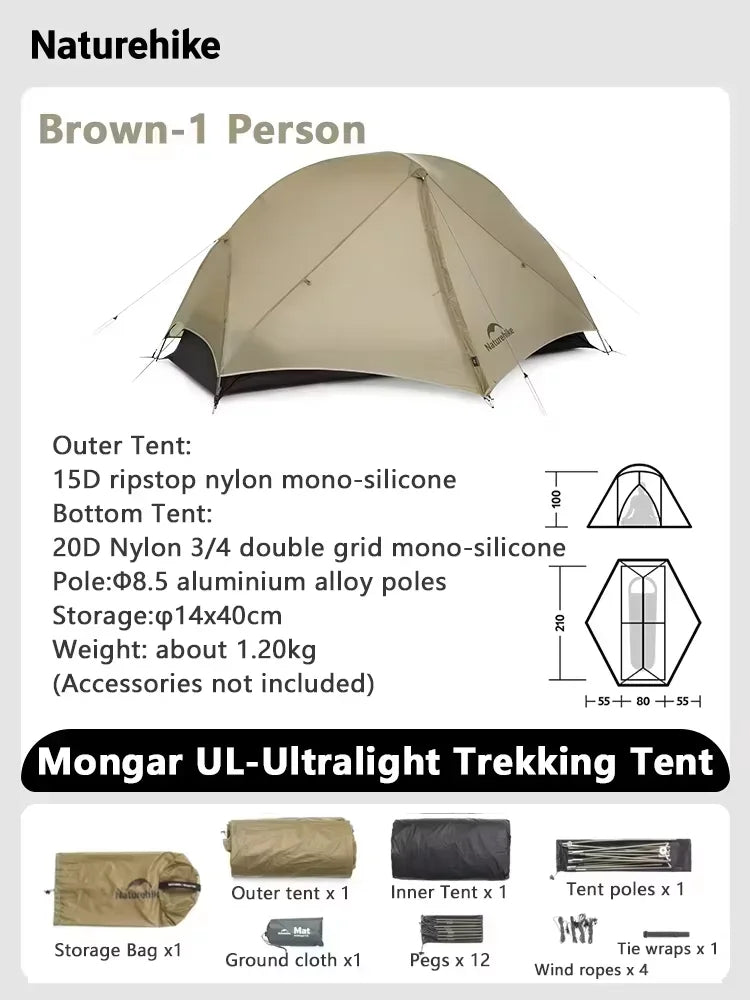 Naturehike Mongar Ultralight Waterproof Backpacking Tent For Hiking