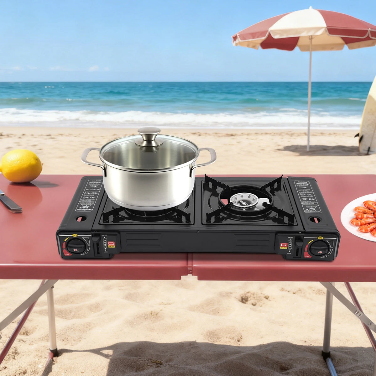 Portable Two Burner Camping Stove With Storage Case For Outdoor Cooking