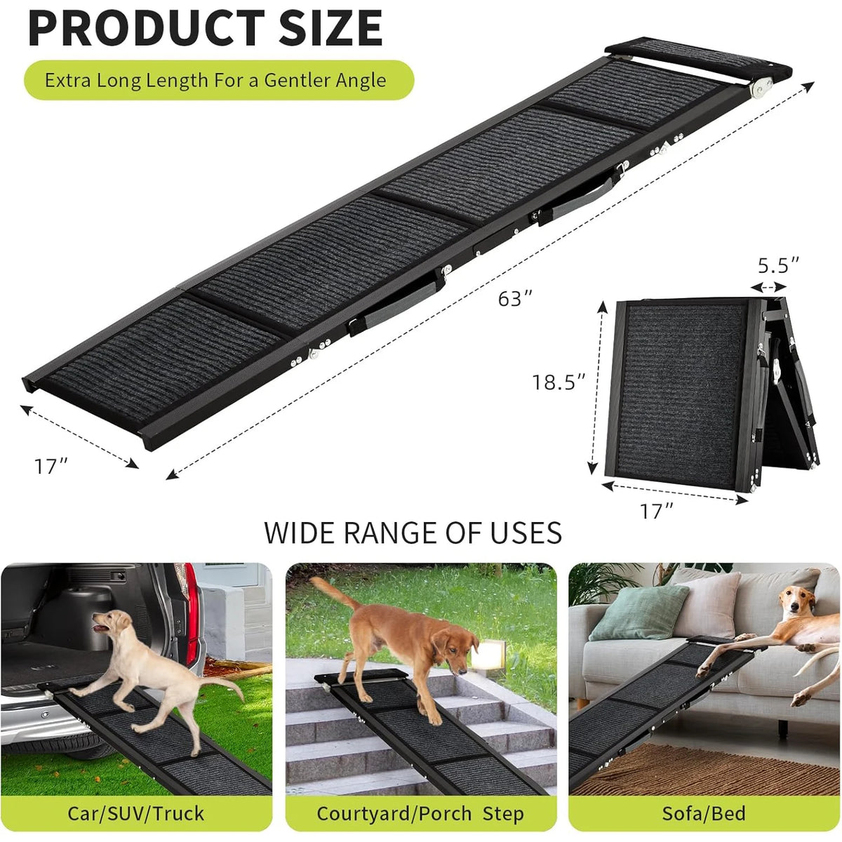 HiMISS Folding Car Ramp For Large Dogs With Traction