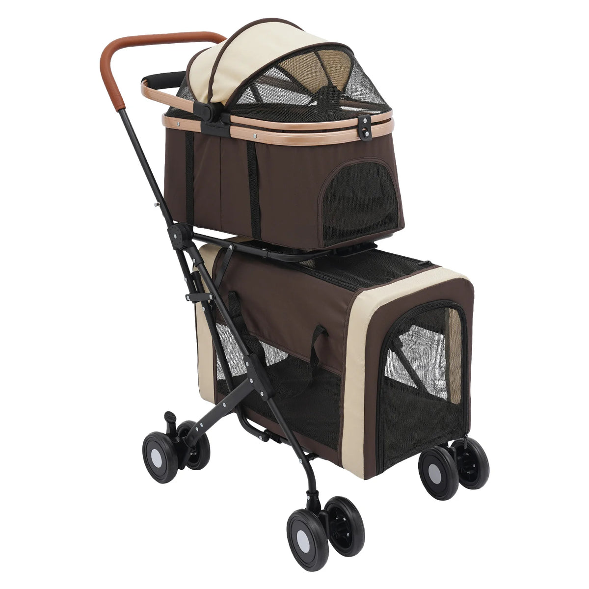 Bymaocar Two Tier Foldable Pet Stroller For Dogs And Cats