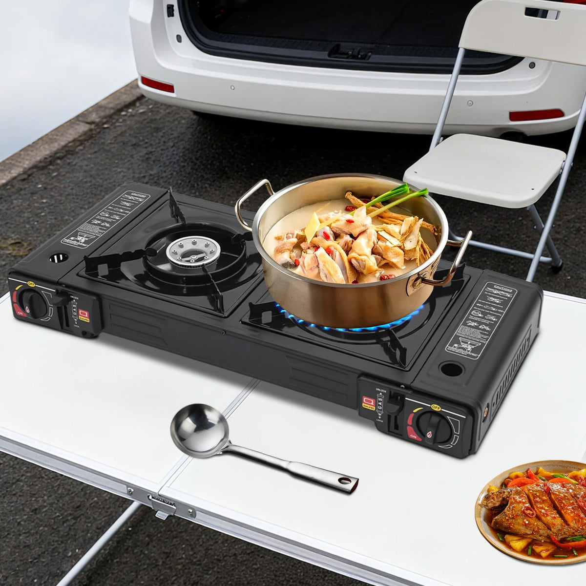 Portable Two Burner Camping Stove With Storage Case For Outdoor Cooking