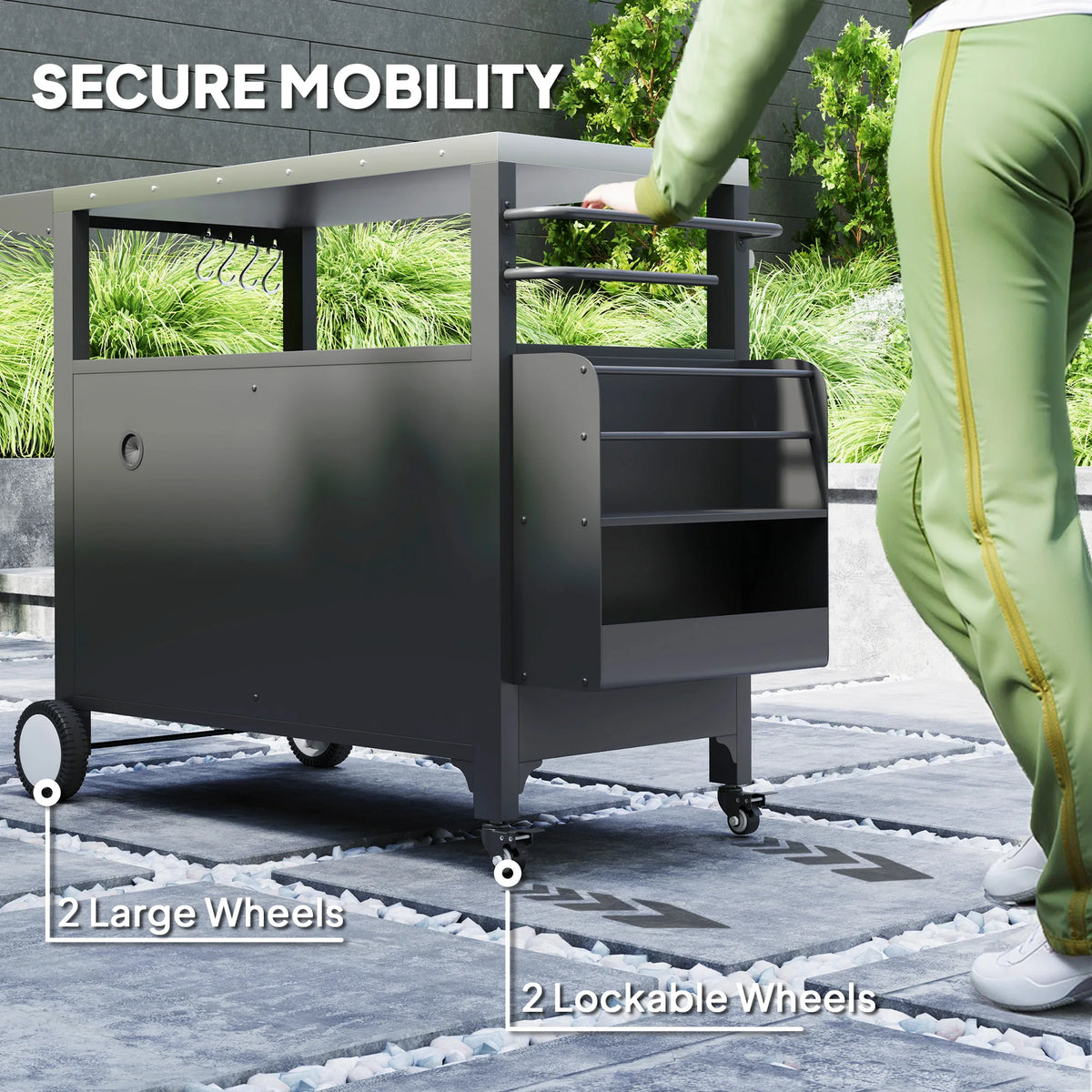 Outsunny Outdoor Grill Cart With Foldable Side Table And Storage