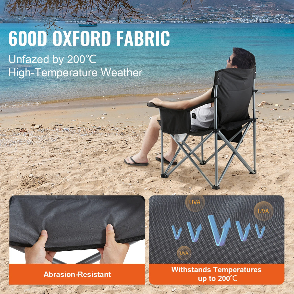 VEVOR Portable Camping Folding Chair Padded Arms Lumbar Support