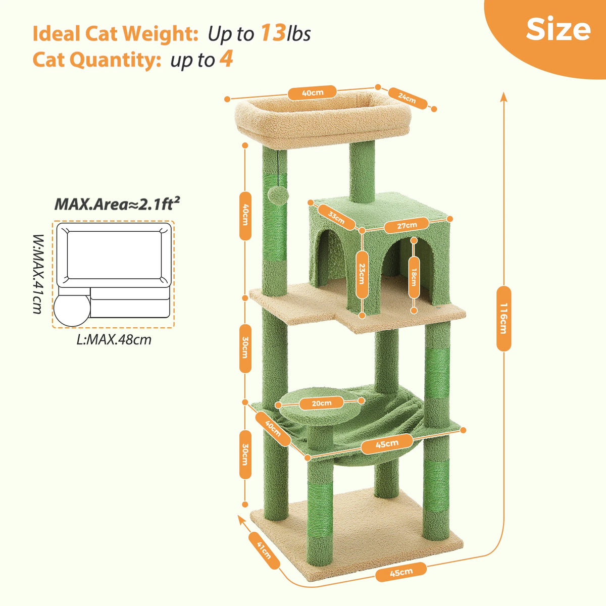 Petepela 5-Level Cat Tower with Metal Frame and Hammock