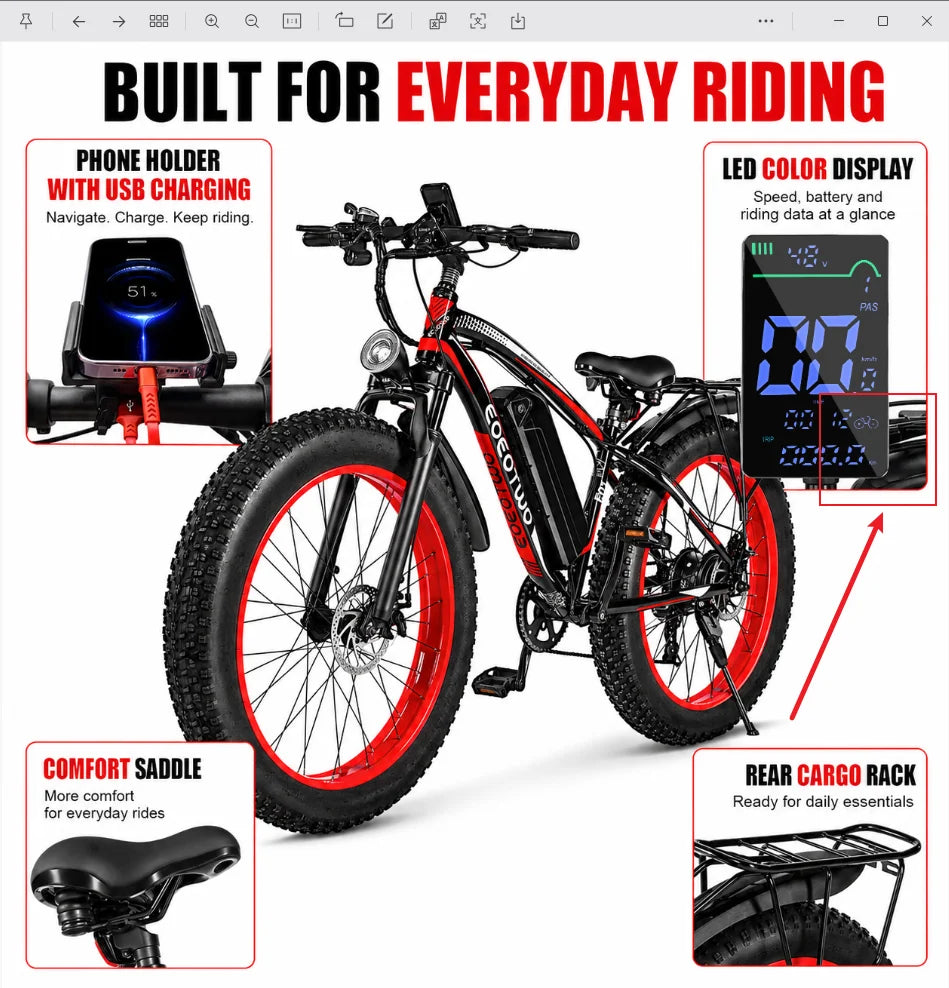 Eoeotwo 1500W High Performance Electric Fat Tire Bike For Adults