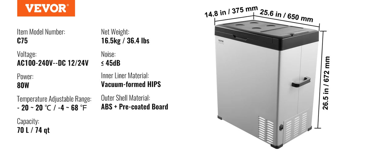 VEVOR Portable Car Refrigerator With Bluetooth Temperature Control