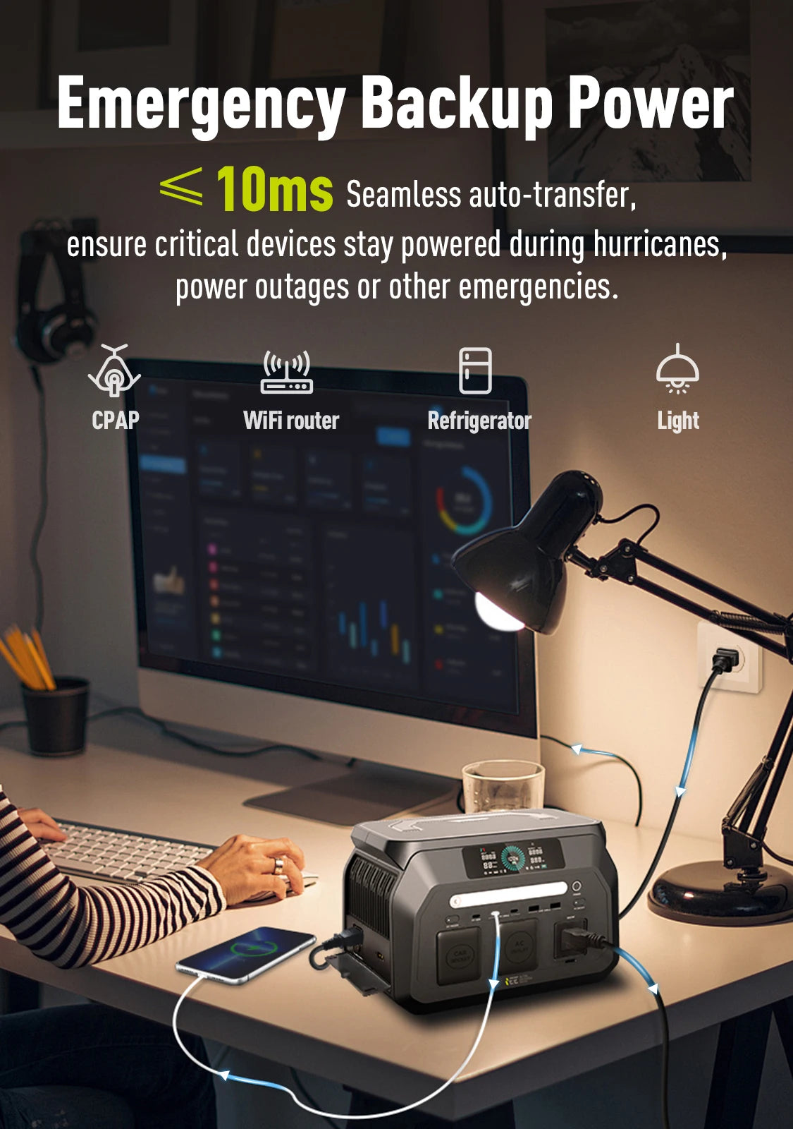 IEE 800W Portable Power Station 512Wh LiFePO4 Solar Generator