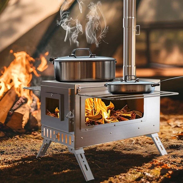 Unho Portable Wood Burning Stove With Stainless Chimney Pipes