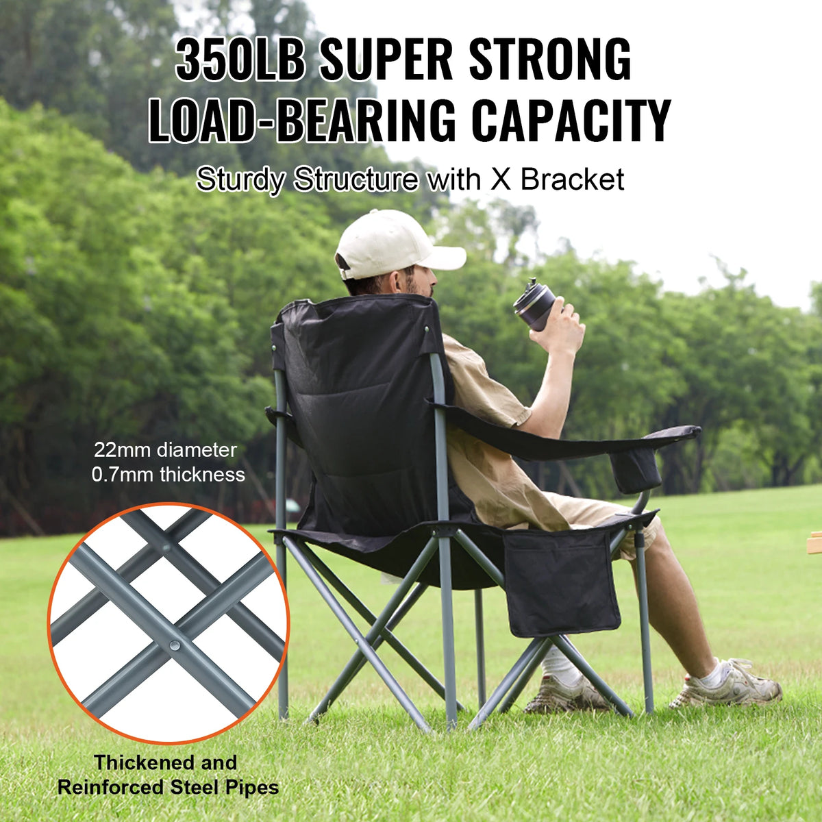 VEVOR Portable Camping Folding Chair Padded Arms Lumbar Support