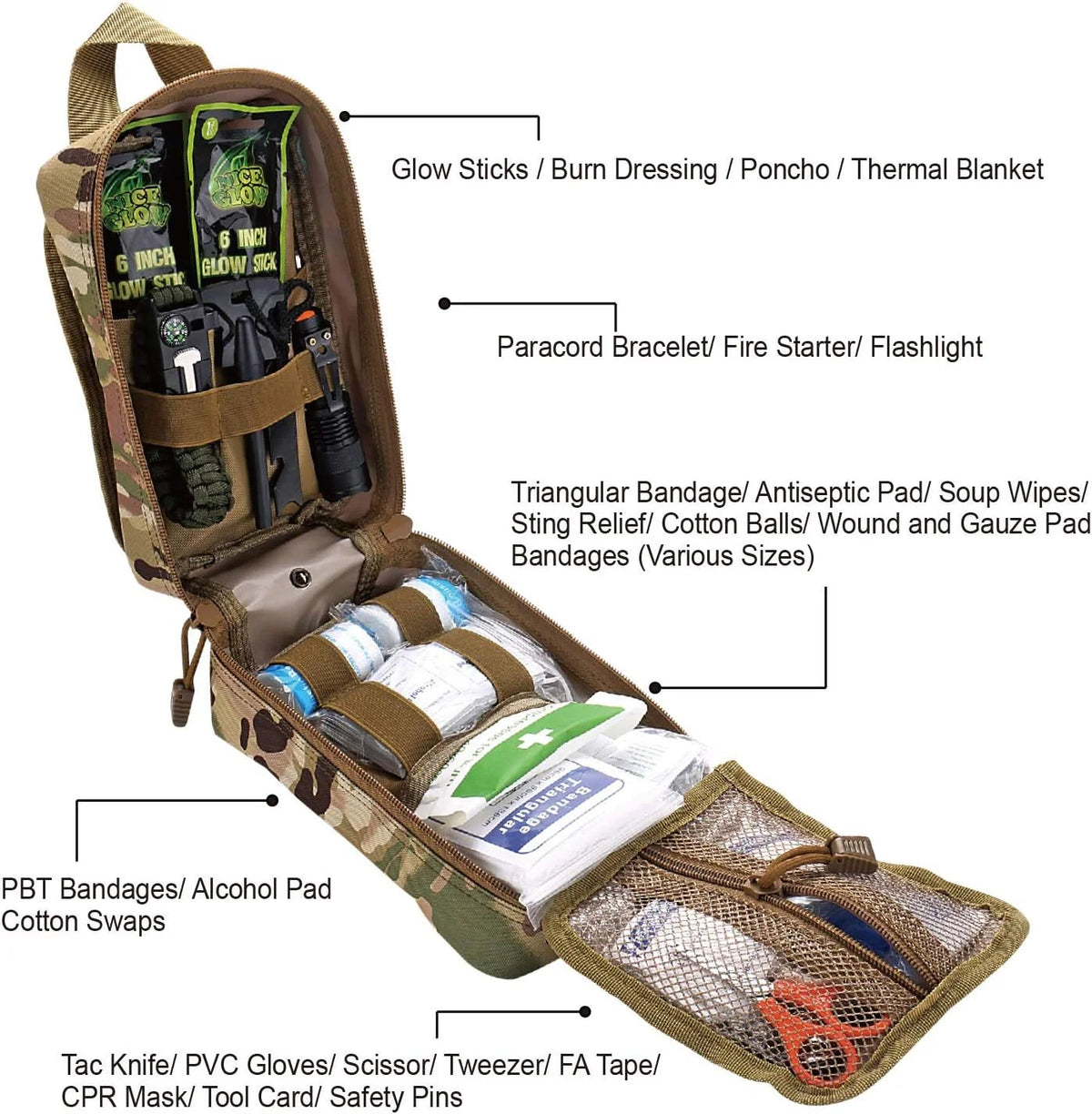 Survival First Aid Kit With Molle Bag For Camping And Emergency Rescue
