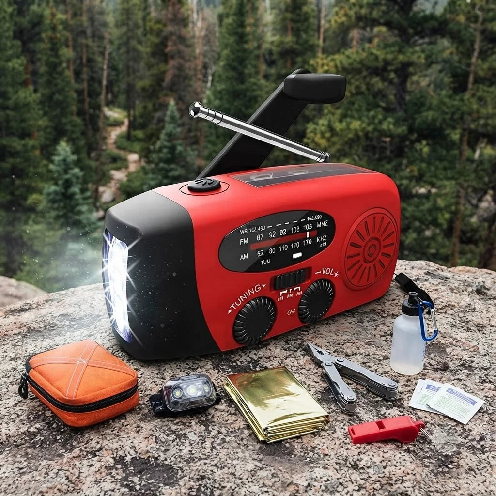 Portable Solar Hand Crank Emergency Weather Radio With Flashlight