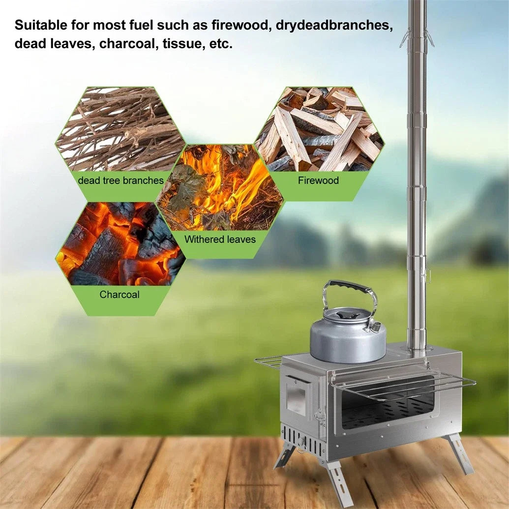 Unho Portable Wood Burning Stove With Stainless Chimney Pipes