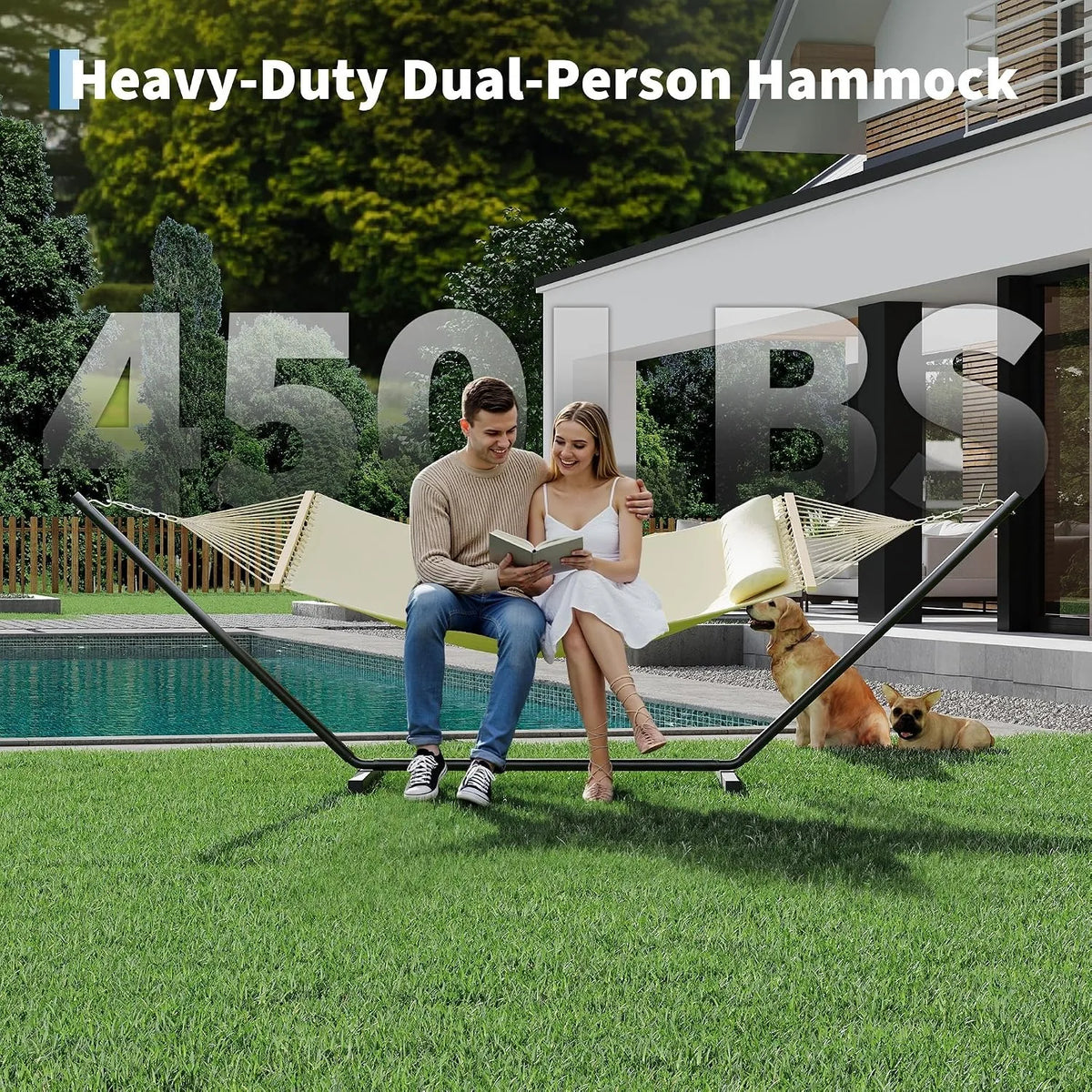 ANIXOL Double Hammock With Stand And Pillow For Outdoor Relaxation