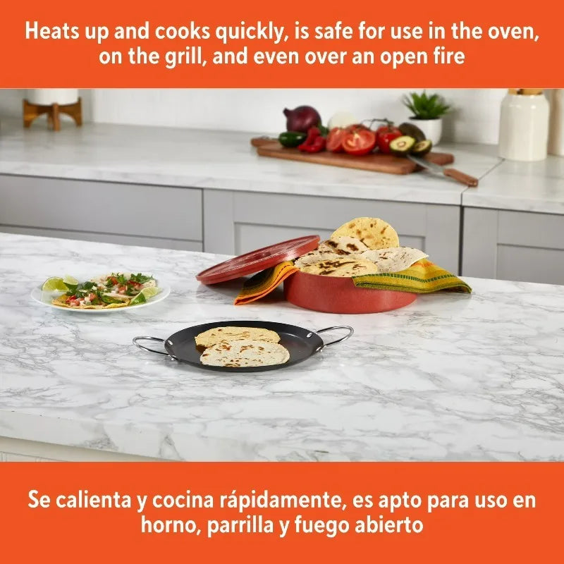 Carbon Steel Nonstick Round Comal With Comfortable Grip Handles