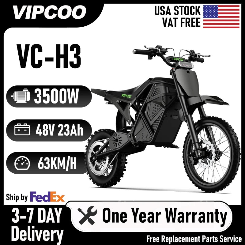 VIPCOO H3 Electric Fat Tire Dirt Bike With Hydraulic Brakes