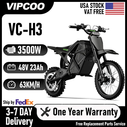 VIPCOO H3 Electric Fat Tire Dirt Bike With Hydraulic Brakes