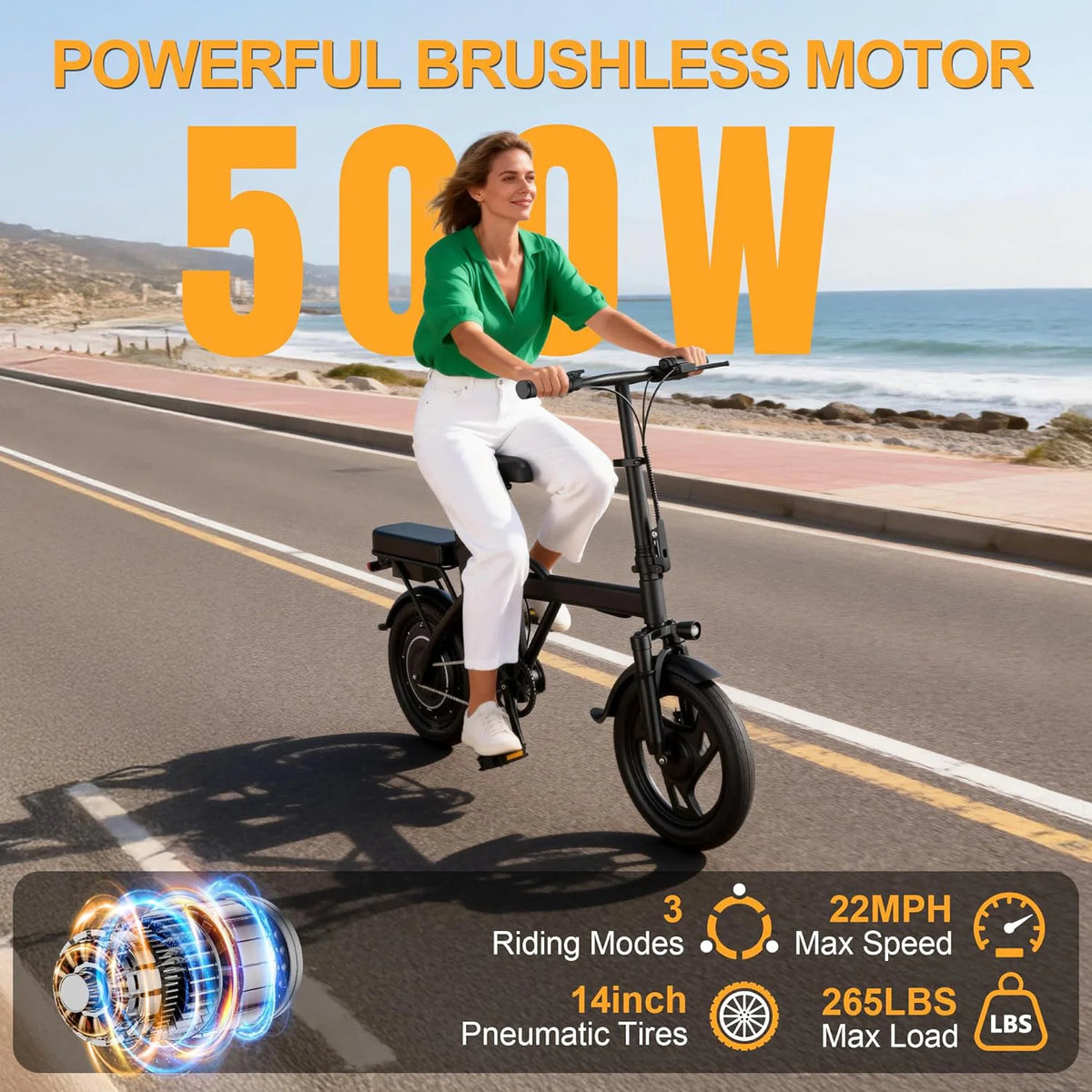 Ladped Foldable Dual Seat Electric Bike 500W Motor 48V Battery