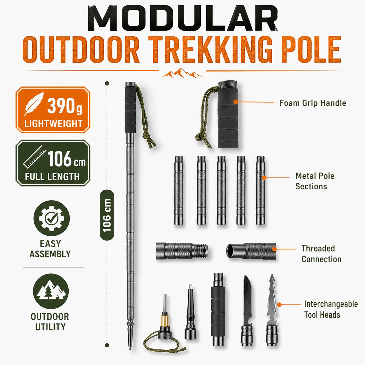 Adjustable Telescopic Trekking Pole With Comfort Grip For Hiking and Camping