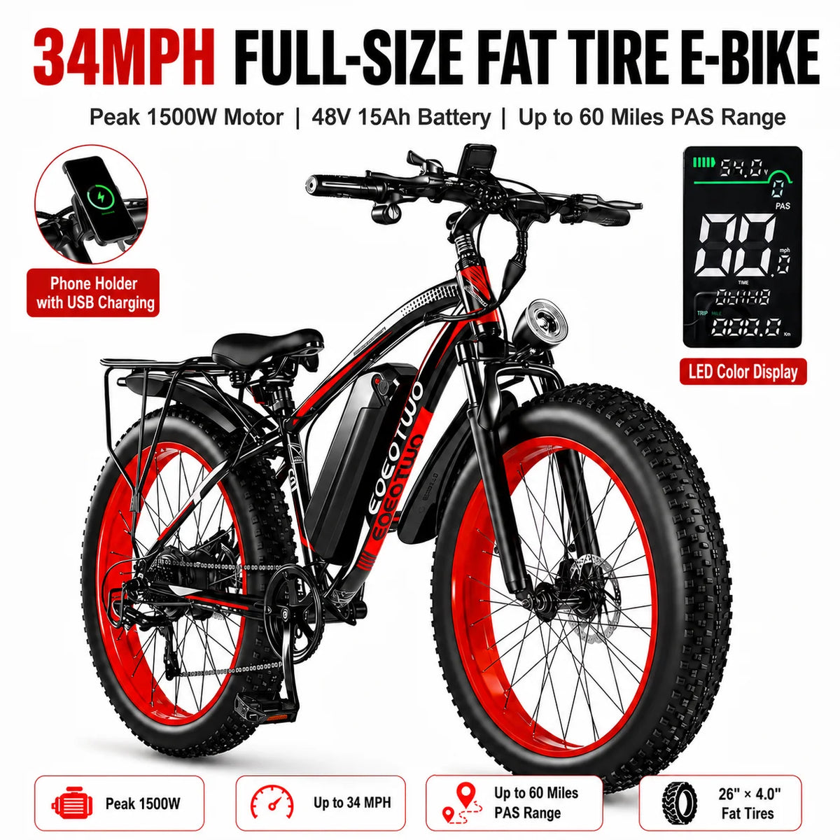 Eoeotwo 1500W High Performance Electric Fat Tire Bike For Adults