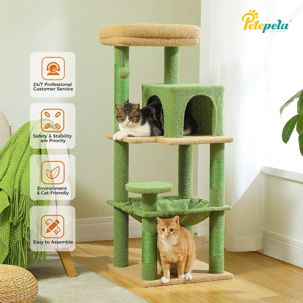 Petepela 5-Level Cat Tower with Metal Frame and Hammock