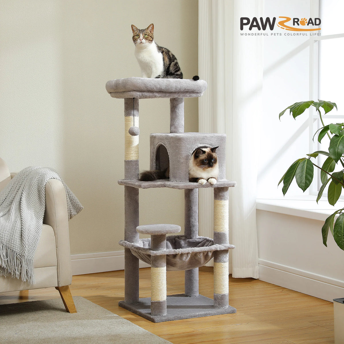 Petepela 5-Level Cat Tower with Metal Frame and Hammock