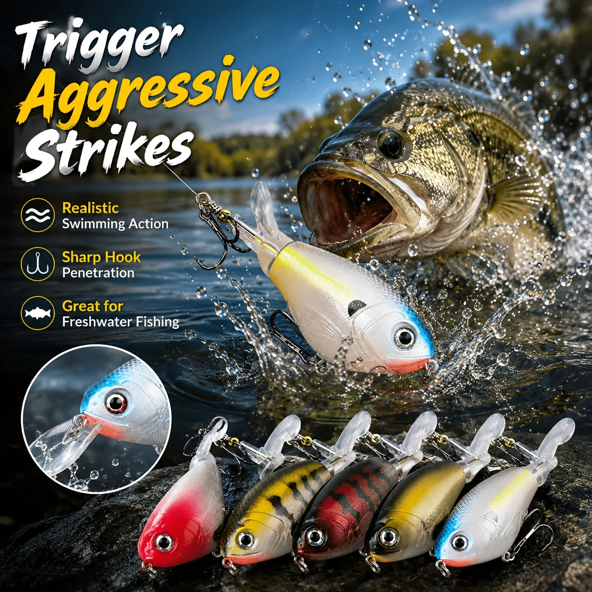 Fat Body Spinning Propeller Surface Fishing Lure With Treble Hooks