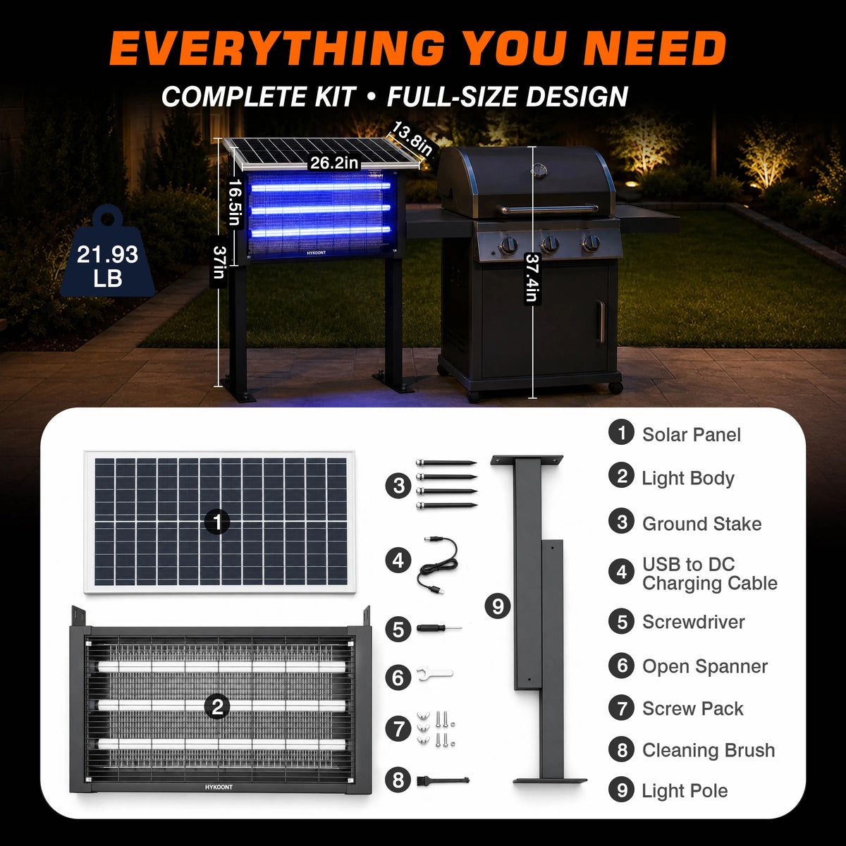 Hykoont Solar Bug Zapper Light Outdoor Insect Trap Lamp