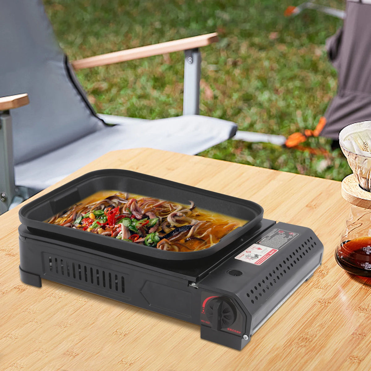 Portable Butane Camping Stove With Stainless Grill Pan