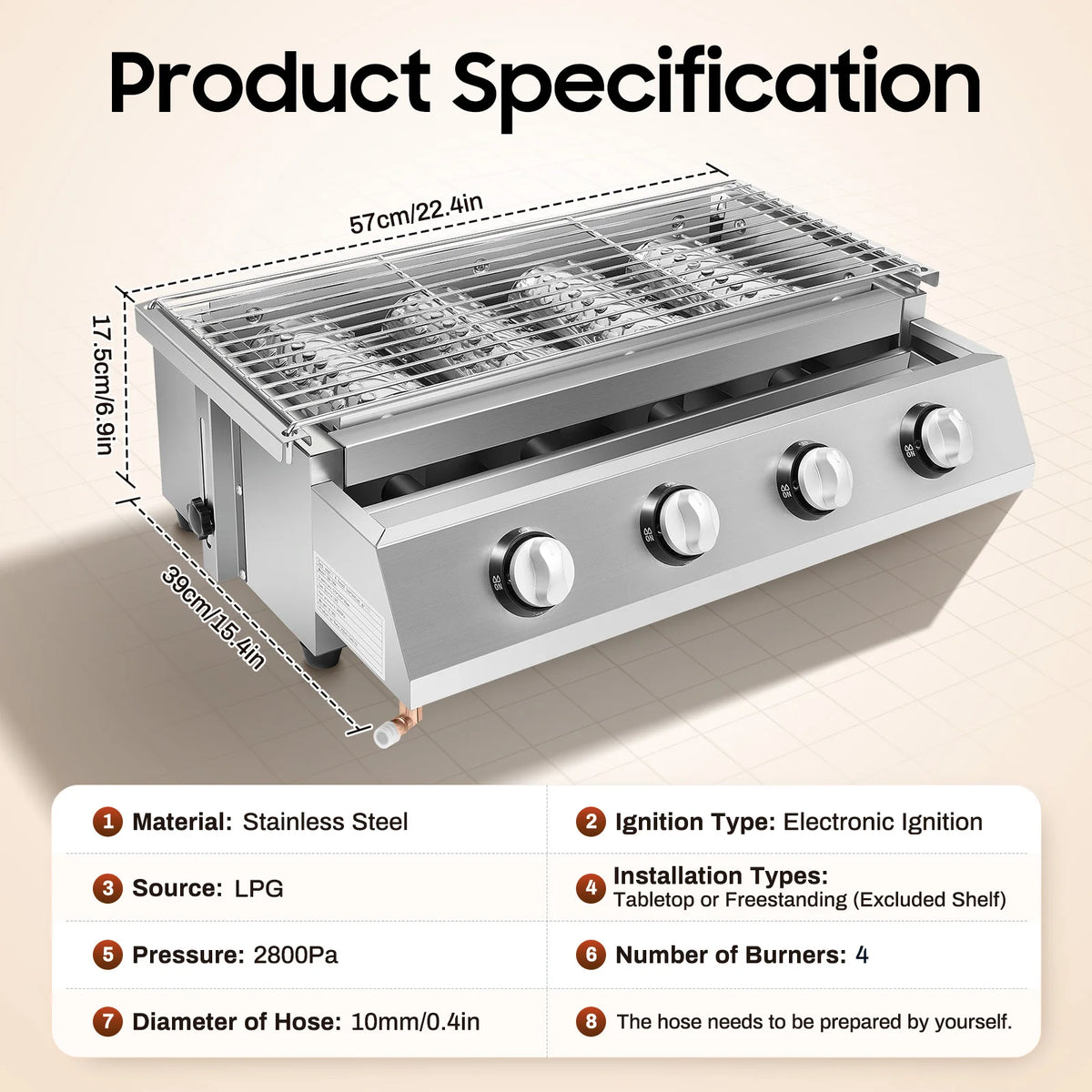 Smokeless Portable Gas Grill Stainless Steel For Outdoor Cooking