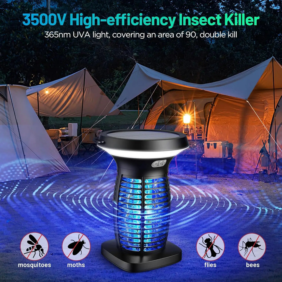 Solar Powered Bug Zapper With Outdoor Light And Safety Mesh
