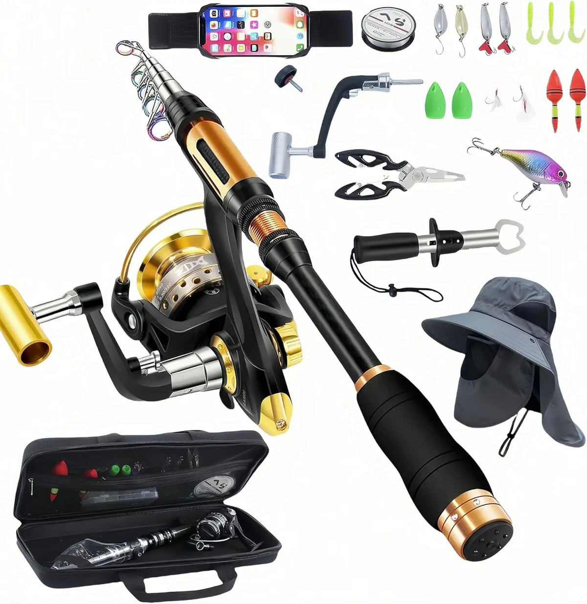 YTYIN Portable Carbon Fiber Telescopic Spinning Fishing Rod Kit
