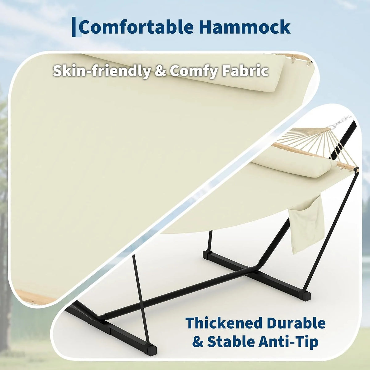 ANIXOL Double Hammock With Stand And Pillow For Outdoor Relaxation