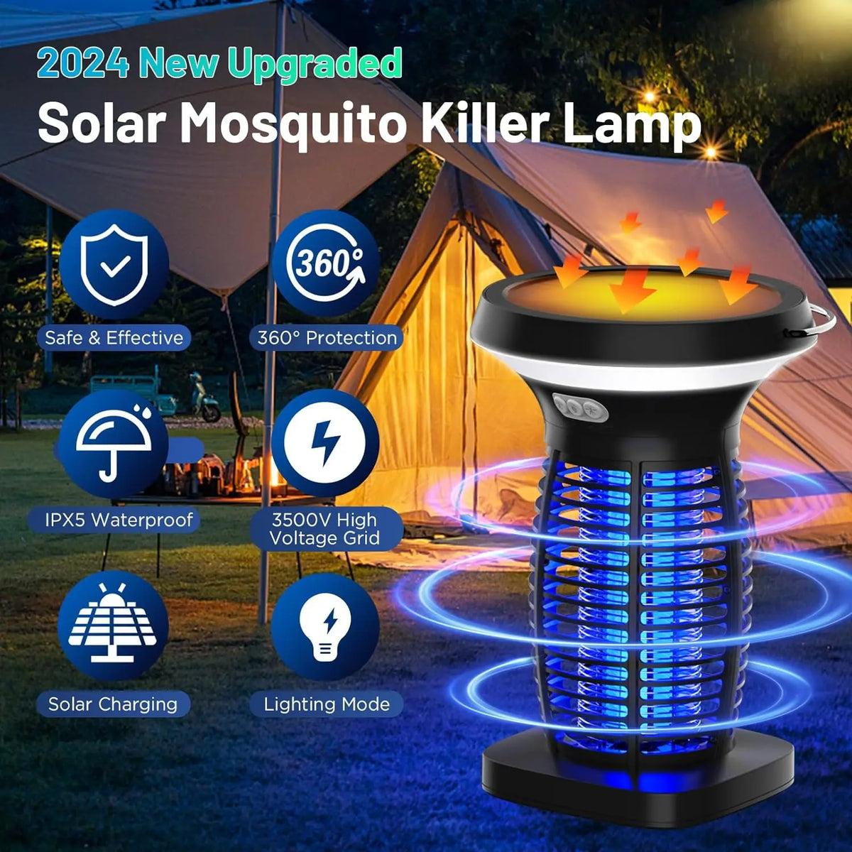 Solar Powered Bug Zapper With Outdoor Light And Safety Mesh