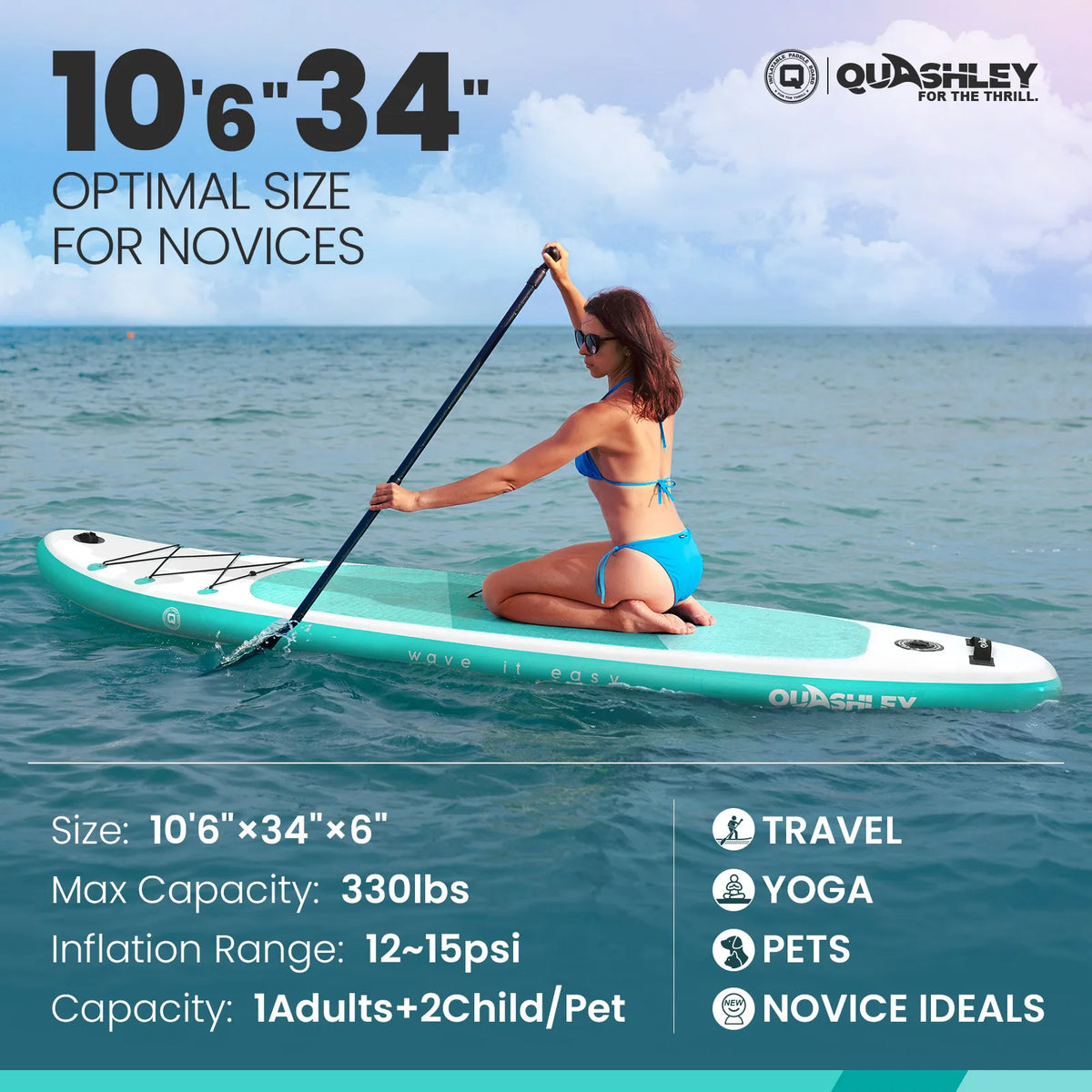 Quashley Inflatable Stand Up Paddle Board Ultra Light Durable Gear