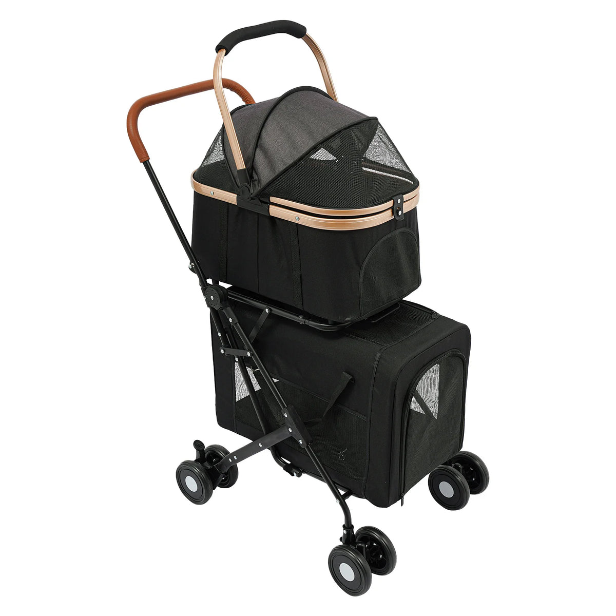 Bymaocar Two Tier Foldable Pet Stroller For Dogs And Cats