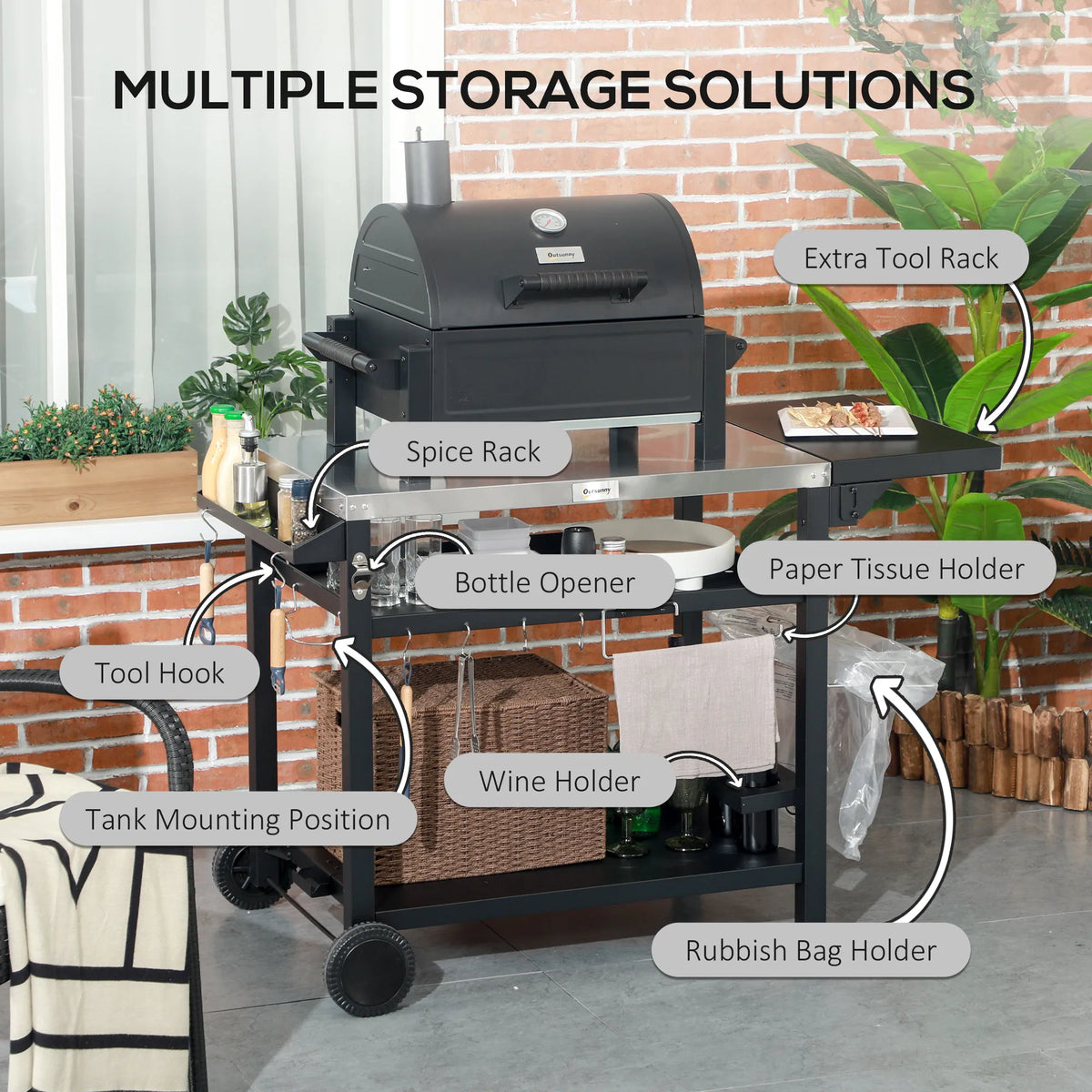 Outsunny Stainless Steel Outdoor Grill Cart With Side Table